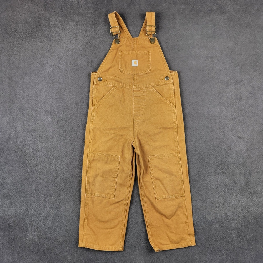 Carhartt Bib Overalls Kids 4T Brown Cotton Canvas Double Knee Rugged Workwear